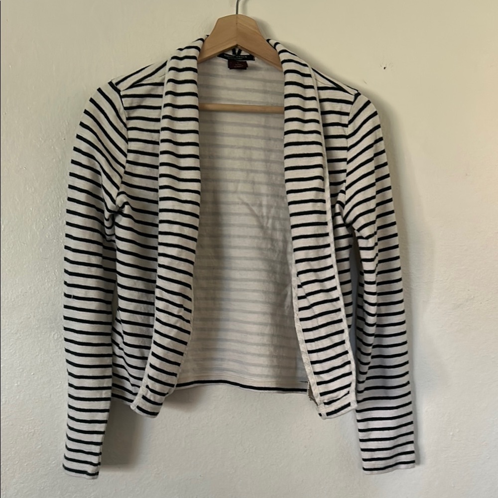 Maison-Scotch Striped Open-Front Cardigan in Black & White Sz 1